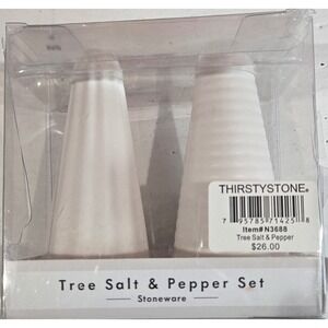 THIRSTYSTONE Tree Salt and Pepper Shakers Set NEW Stoneware White‎ Cone Shaped